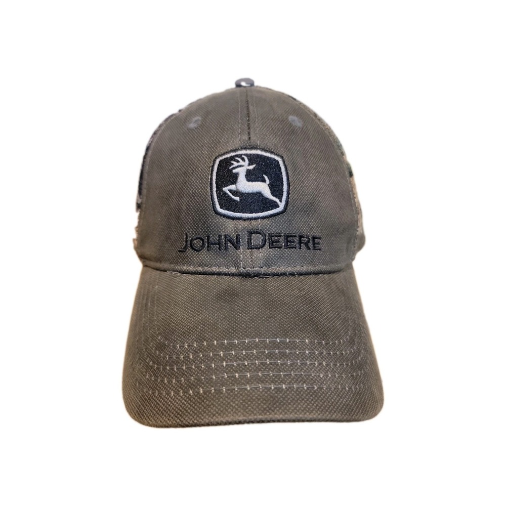 John Deere Trucker Hat Camo Gray Front Mesh Camo Back Adjust Logo "Deere Season"